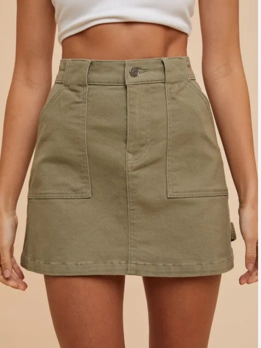 NWT Anniewear Olive Green Denim Cargo Skirt Women's XL Stretchy Fabric 4 Pocket